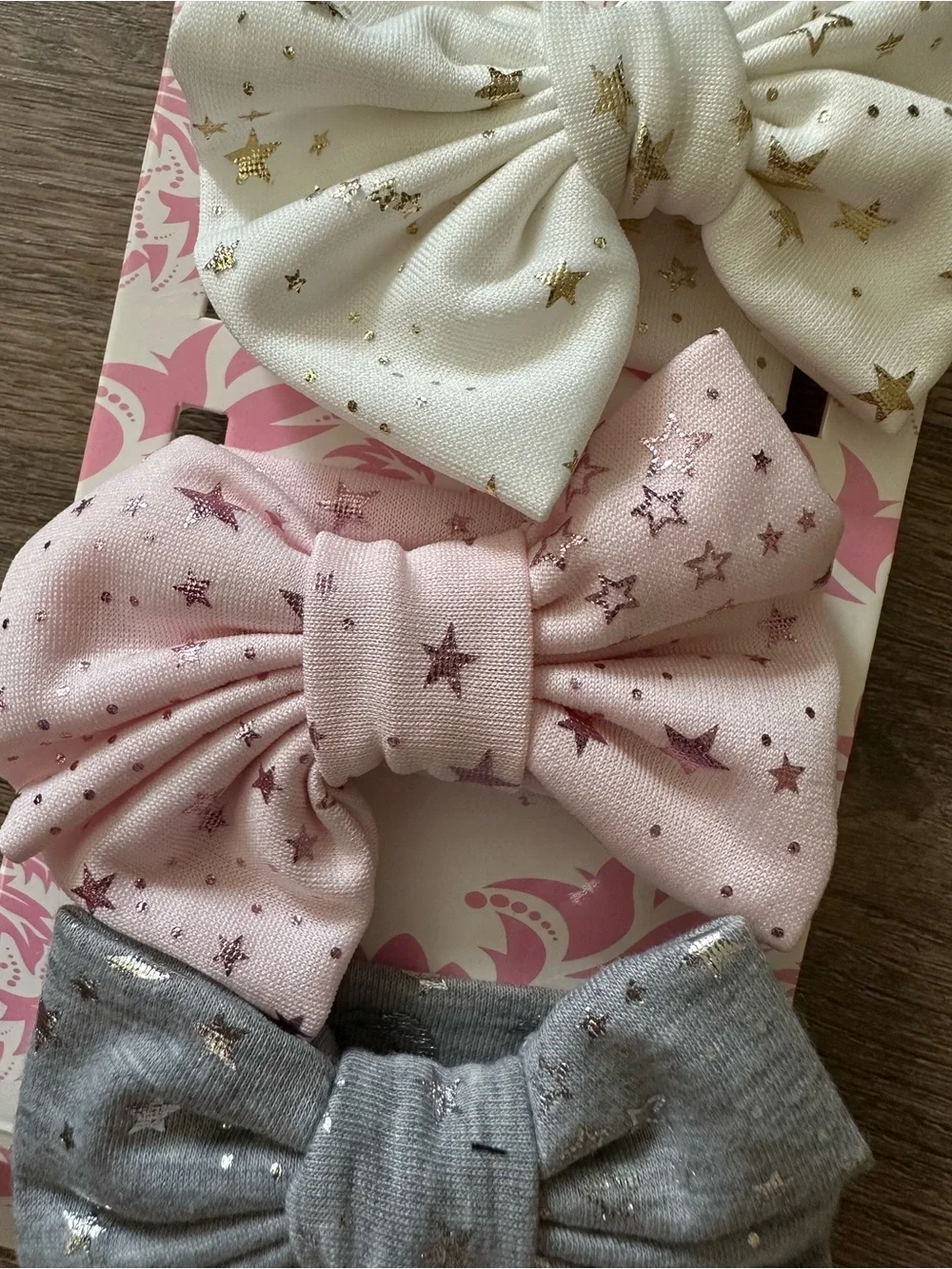 Danbar Cool Things Kids Star Print Bow Headband Trio - White, Pink & Gray